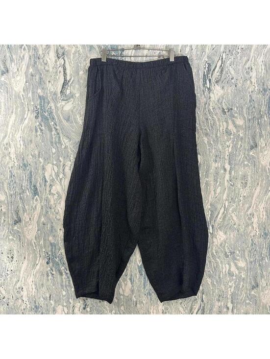 Pants - Minimalism Boho Lagenlook Black Wide Leg Textured Pants (1)